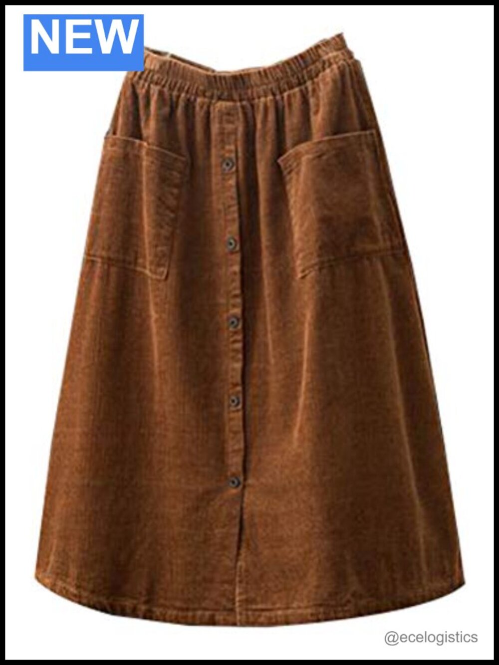 Corduroy Midi A-Line Button Front Split Skirt